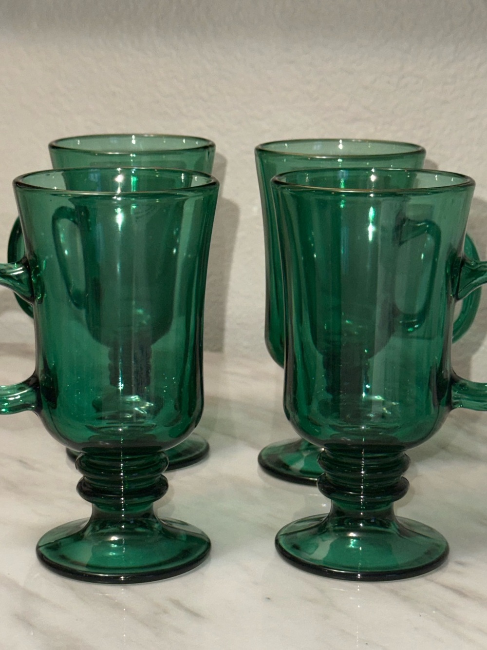 Libbey Juniper green glass pedestal Irish coffee mug footed base curved handle